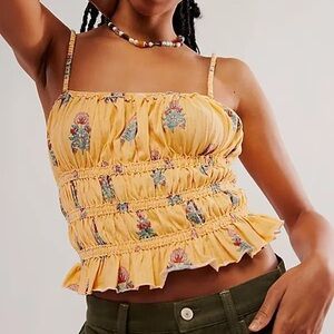 We The Free Dolce Vita Yellow Smocked Ruffled Tank Top | M